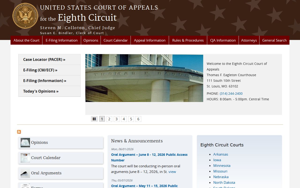 Blue Earth County case search Eighth Circuit federal court boundary