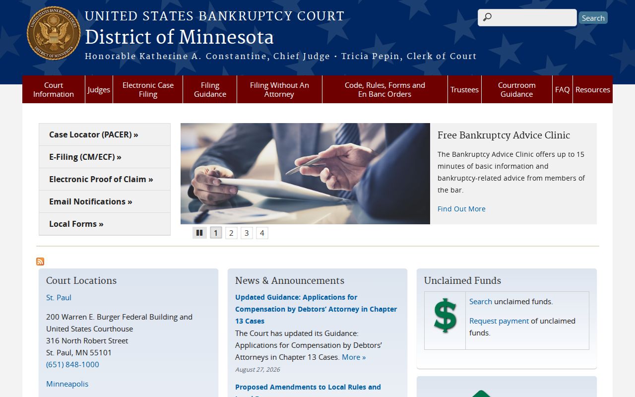 Blue Earth court docket boundary with Minnesota Bankruptcy Court records