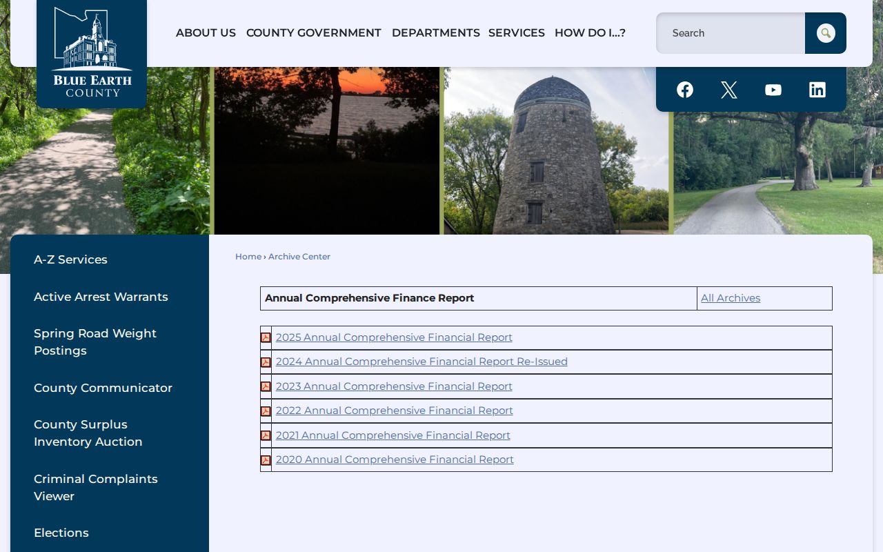 Blue Earth County civil docket county financial report record context