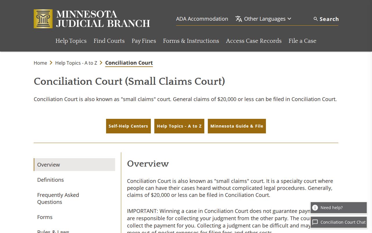 Blue Earth County civil docket Minnesota Conciliation Court record access