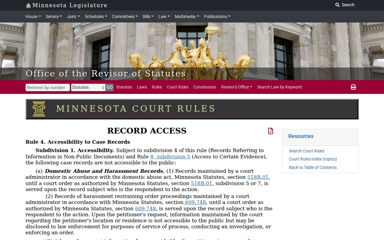 Blue Earth County court records Minnesota Rule of Public Access 4