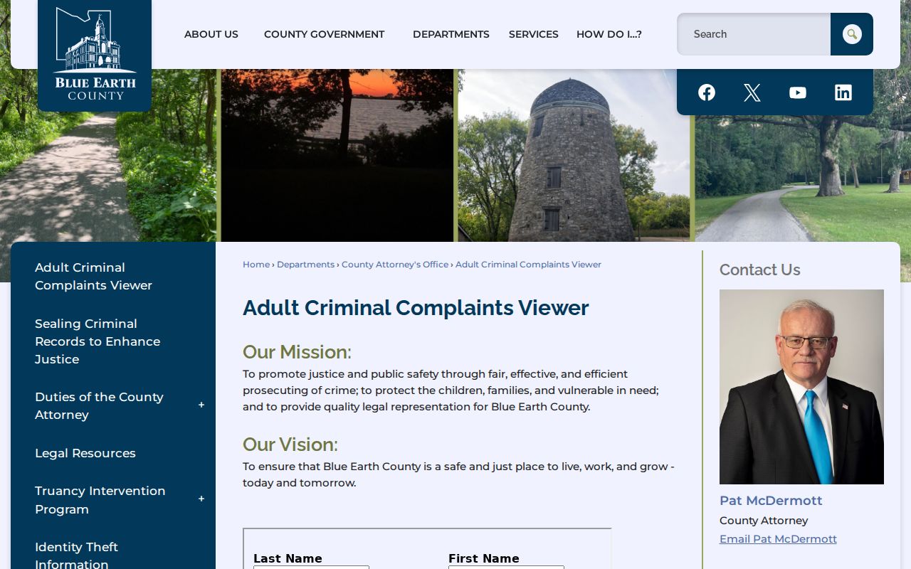 Blue Earth County criminal dockets adult complaints viewer record source