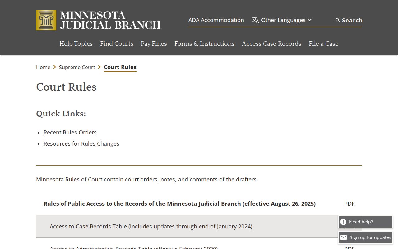 Blue Earth County criminal docket Minnesota court rules record access