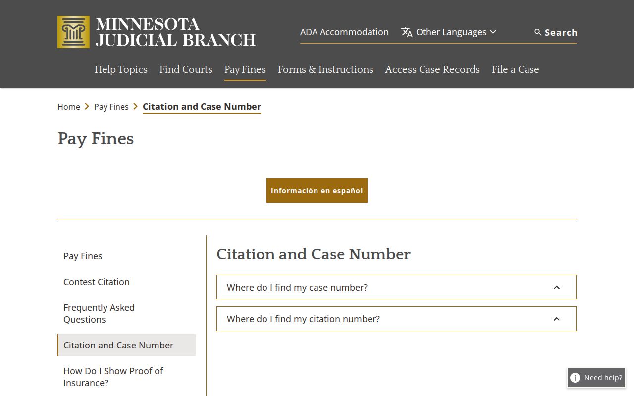 Blue Earth County traffic court records citation and case number guidance